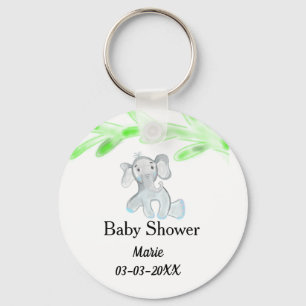 Simple blue grey baby elephant baby shower add nam keychain