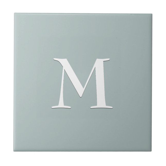 Simple blue grey monogram ceramic tile (Front)