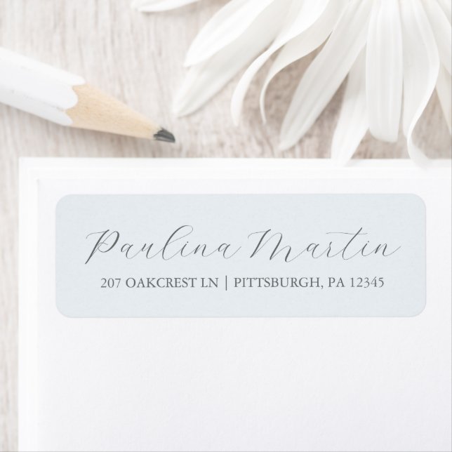 Simple Blue Grey Script Return Address Label (Insitu)