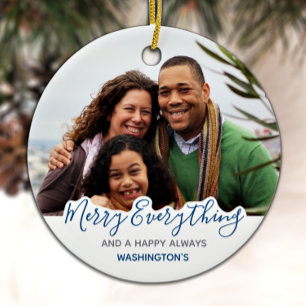 Simple Blue Grey Trendy Cute Merry Everything Ceramic Ornament
