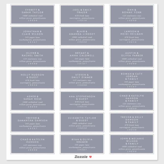 Simple Blue Grey Wedding Guest Address Labels (Sheet)
