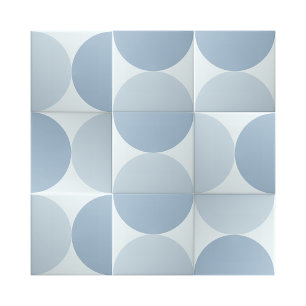 Simple Blue Half Circles Geometric Design Tile