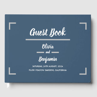 Simple Blue Handwritten Script Wedding Guest Book
