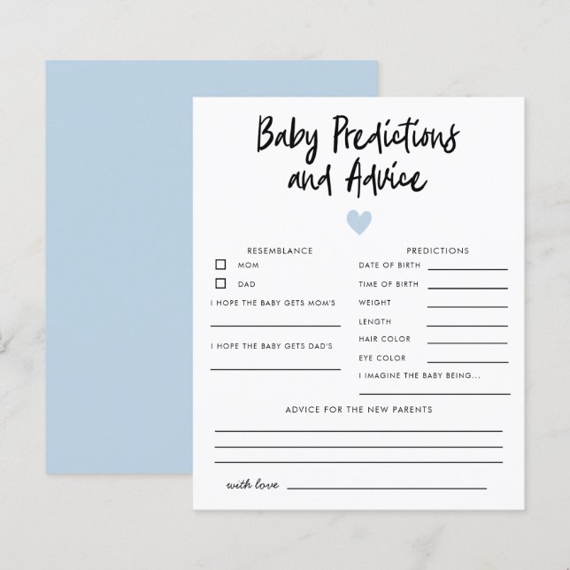 Simple Blue Heart Baby Predictions & Advice  (Front/Back)