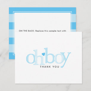 Simple Blue Heart Boy Baby Shower Thank You Card