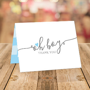 Simple Blue Heart Boy Baby Shower Thank You Card