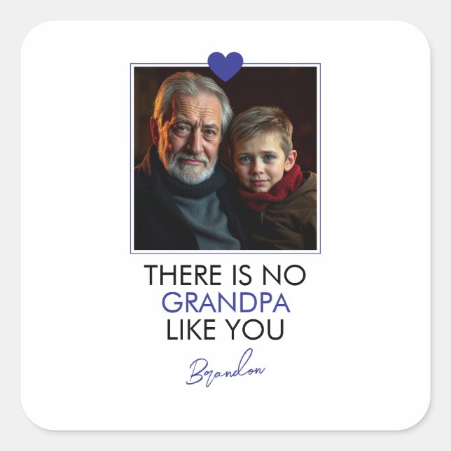Simple Blue Heart Grandkid Grandparent Photo Square Sticker (Front)