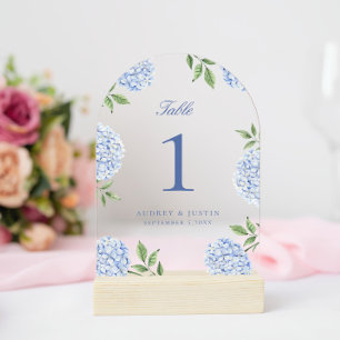 Simple Blue Hydrangea Flower Acrylic Table Number