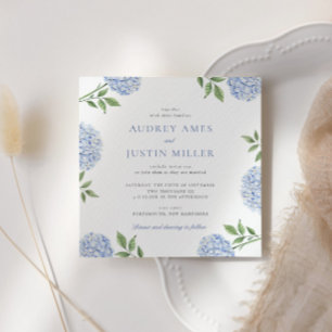Simple Blue Hydrangea Flower Square Wedding Invitation
