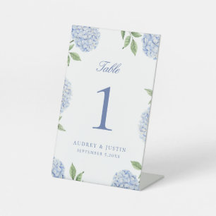 Simple Blue Hydrangea Flower Table Number Pedestal Sign