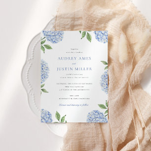 Simple Blue Hydrangea Flower Wedding Invitation