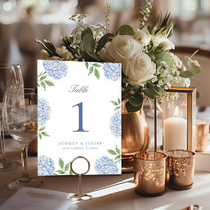 Simple Blue Hydrangea Flower Wedding Table Number