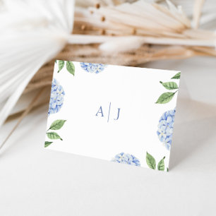 Simple Blue Hydrangea Monogrammed Wedding Thank You Card