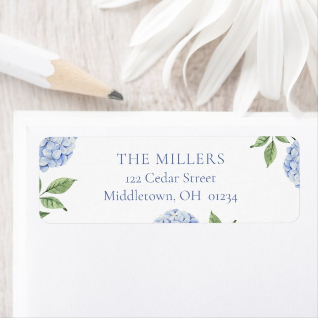 Simple Blue Hydrangea Personalized Return Address (Insitu)