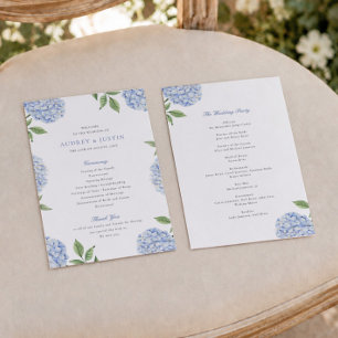 Simple Blue Hydrangea Wedding Paper Program