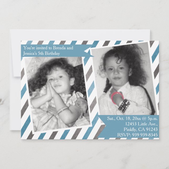 Simple Blue Invitation double anniversaire double (Devant)