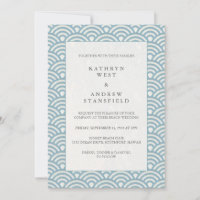 Simple Blue Japanese Seigaiha Wave Pattern Wedding