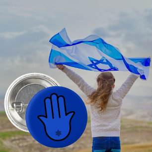 Simple Blue Jewish Hamsa with Star of David  1 Inch Round Button