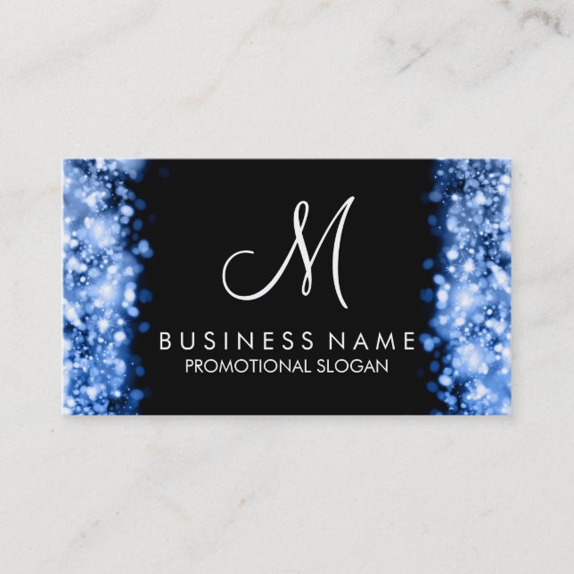 Simple Blue Lights Monogram Business Card (Front)