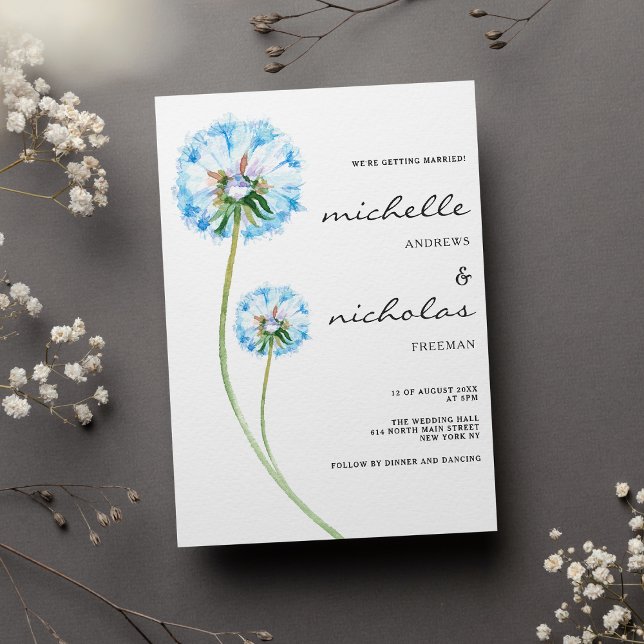 Simple blue lilac green dandelion floral wedding invitation (Simple blue lilac green dandelion floral wedding)