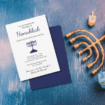 Simple Blue Menorah Family Hanukkah Party Invitation<br><div class="desc">Hanukkah Party Invitation,  with a simple blue menorah and script typography design. With blue customizable lettering,  you can add your own information. A festive way to celebrate the first night of Chanukah with friends and family.</div>