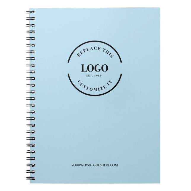 Simple BLUE Minimalist Custom Logo Branded Notebook (Front)