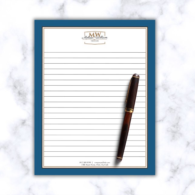 Simple Blue Monogram Lined Business Notepad (Creator Uploaded)