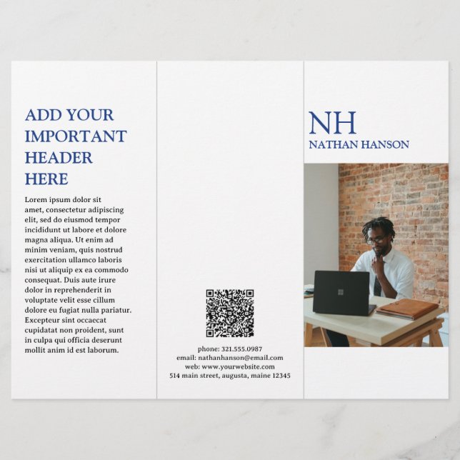 Simple Blue Monogram Modern Brochure (Front)