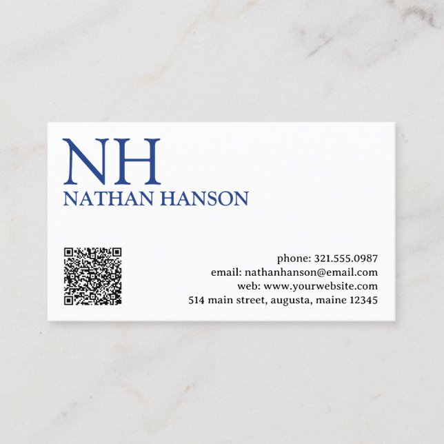 Simple Blue Monogram Modern Business Card (Front)