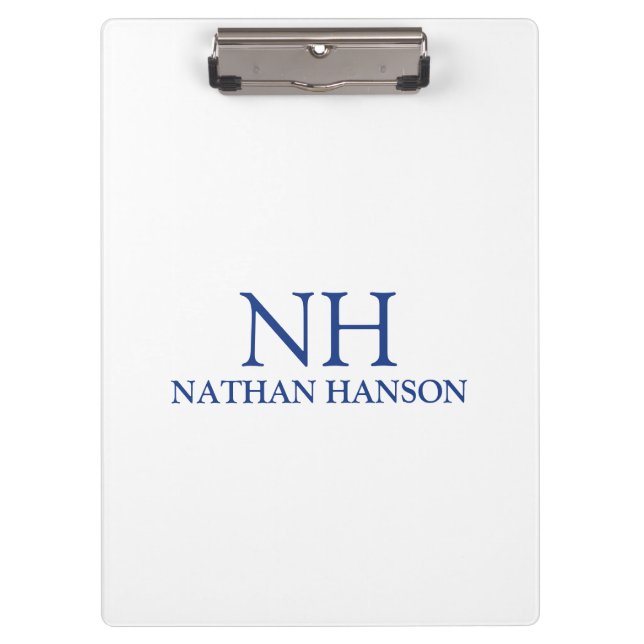 Simple Blue Monogram Modern Clipboard (Front)