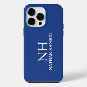Simple Blue Monogram Modern iPhone 14 Pro Max Case