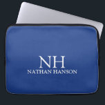 Simple Blue Monogram Modern Laptop Sleeve<br><div class="desc">Modern laptop sleeve featuring a simple and minimal blue design with your monogram in a bold font along with your name.</div>