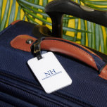 Simple Blue Monogram Modern Luggage Tag<br><div class="desc">Modern luggage tag featuring a simple and minimal blue and white design with your monogram in a bold font along with your name on the front.  The back has your contact info.</div>