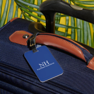 Simple Blue Monogram Modern Luggage Tag