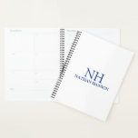 Simple Blue Monogram Modern Planner<br><div class="desc">Modern business planner featuring a simple and minimal blue and white design with your monogram in a bold font along with your name on the front. The back has your contact info.</div>