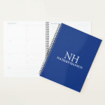 Simple Blue Monogram Modern Planner<br><div class="desc">Modern business planner featuring a simple and minimal blue design with your monogram in a bold font along with your name on the front. The back has your contact info.</div>