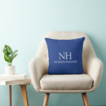 Simple Blue Monogram Modern Throw Pillow<br><div class="desc">Modern business throw pillow featuring a simple and minimal blue design with your monogram in a bold font along with your name.</div>