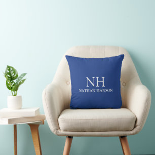 Simple Blue Monogram Modern Throw Pillow