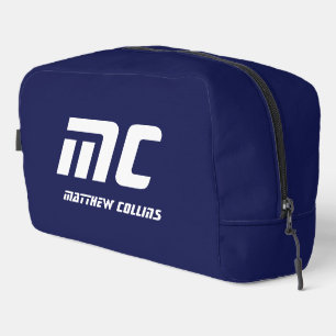 Simple Blue Monogrammed Name Text for Him Dopp Kit