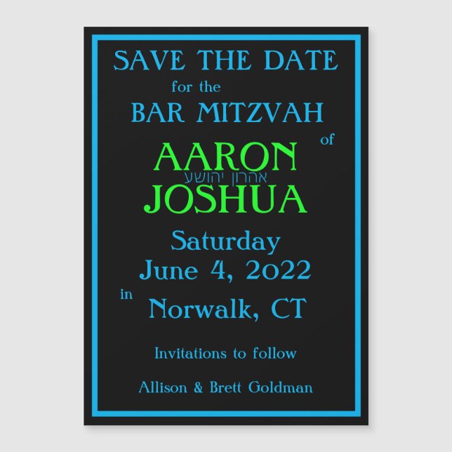Simple Blue Neon Magnetic Save the Date Card (Front)