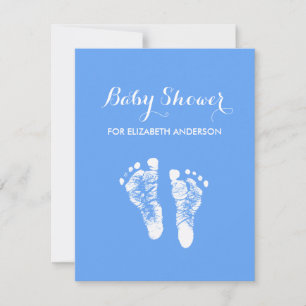 Simple Blue Newborn Footprints Boy Baby Shower Invitation