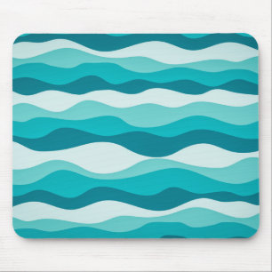 Simple Blue Ocean Waves Abstract Pattern Mouse Pad