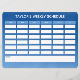 Simple Blue Ombre Weekly School Schedule