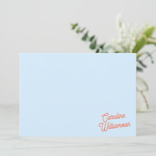 Simple Blue Orange Script Personalized Stationery Card
