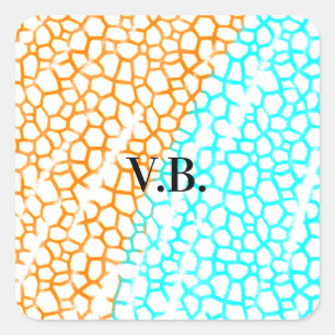 Simple blue orange watercolor add name title  square sticker