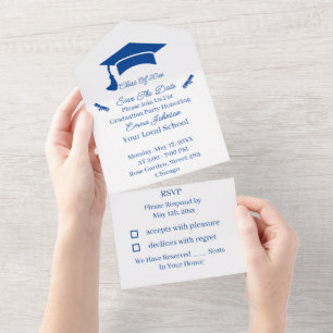 Simple Blue Personalised Save The Date All In One Invitation