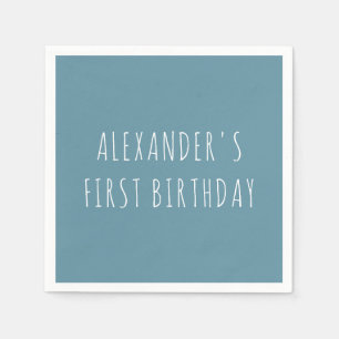 Simple Blue Personalized First Birthday Party Napkin