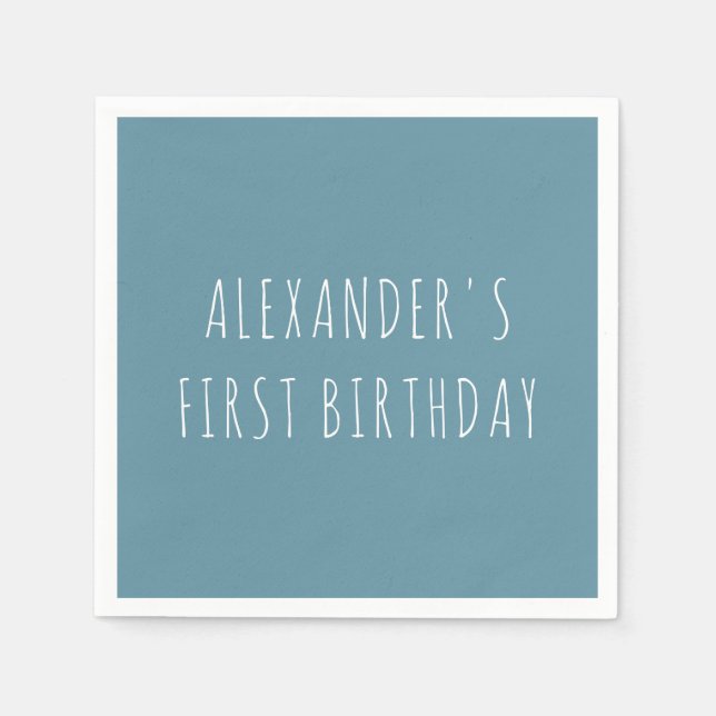 Simple Blue Personalized First Birthday Party Napkin (Front)