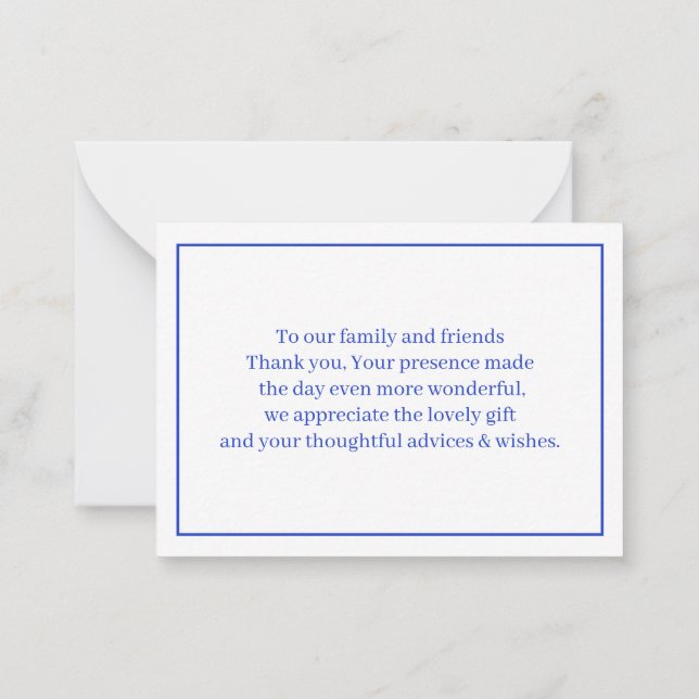 Simple Blue Personalized Wedding Thank You Card (Back)