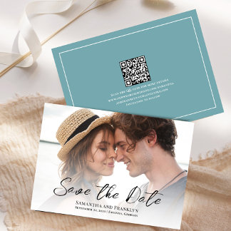 Simple Blue Photo Wedding Save the Date Card